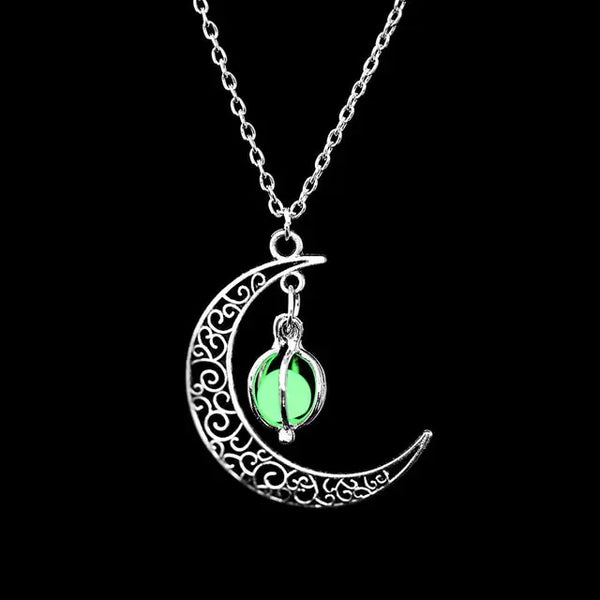 FAMSHIN Luminous Moon Pendant Necklace with Natural Glowing Stone