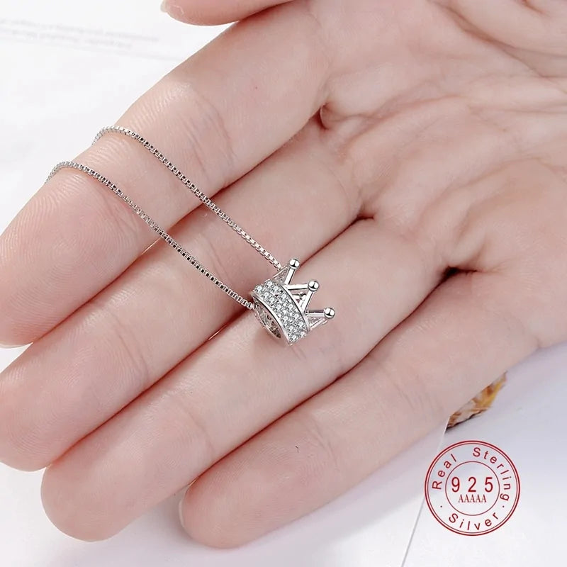 Princess Crown CZ Pendant Necklace