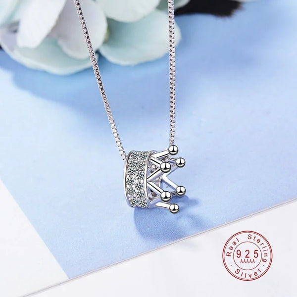 Princess Crown CZ Pendant Necklace